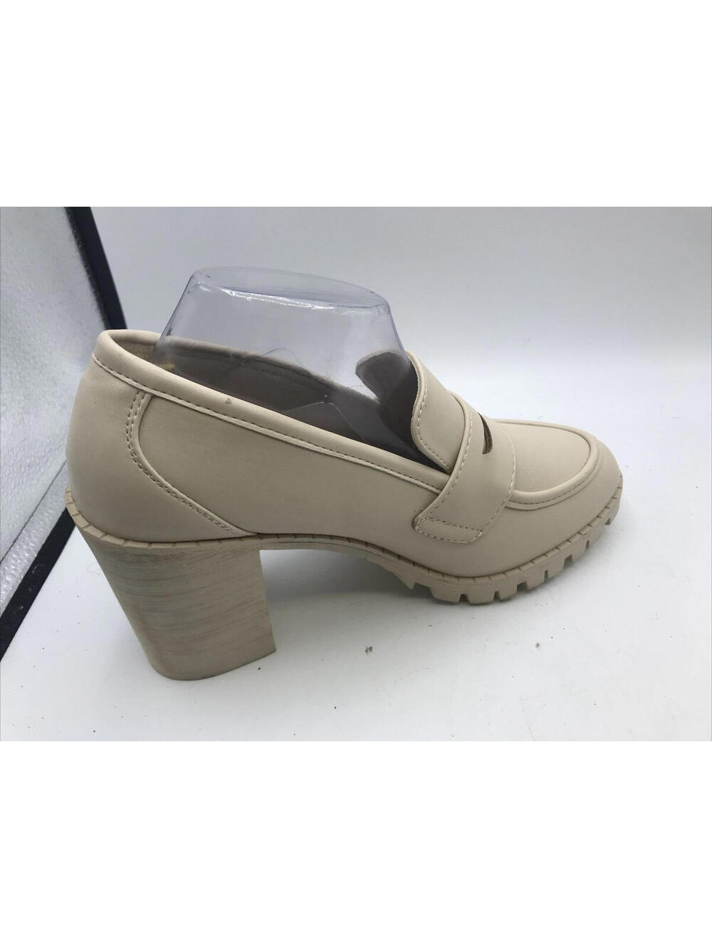 Forever Penny Loafers Women Size 10 Beige Rounded Toe Slip On Chunky Heel - Picture 8 of 12